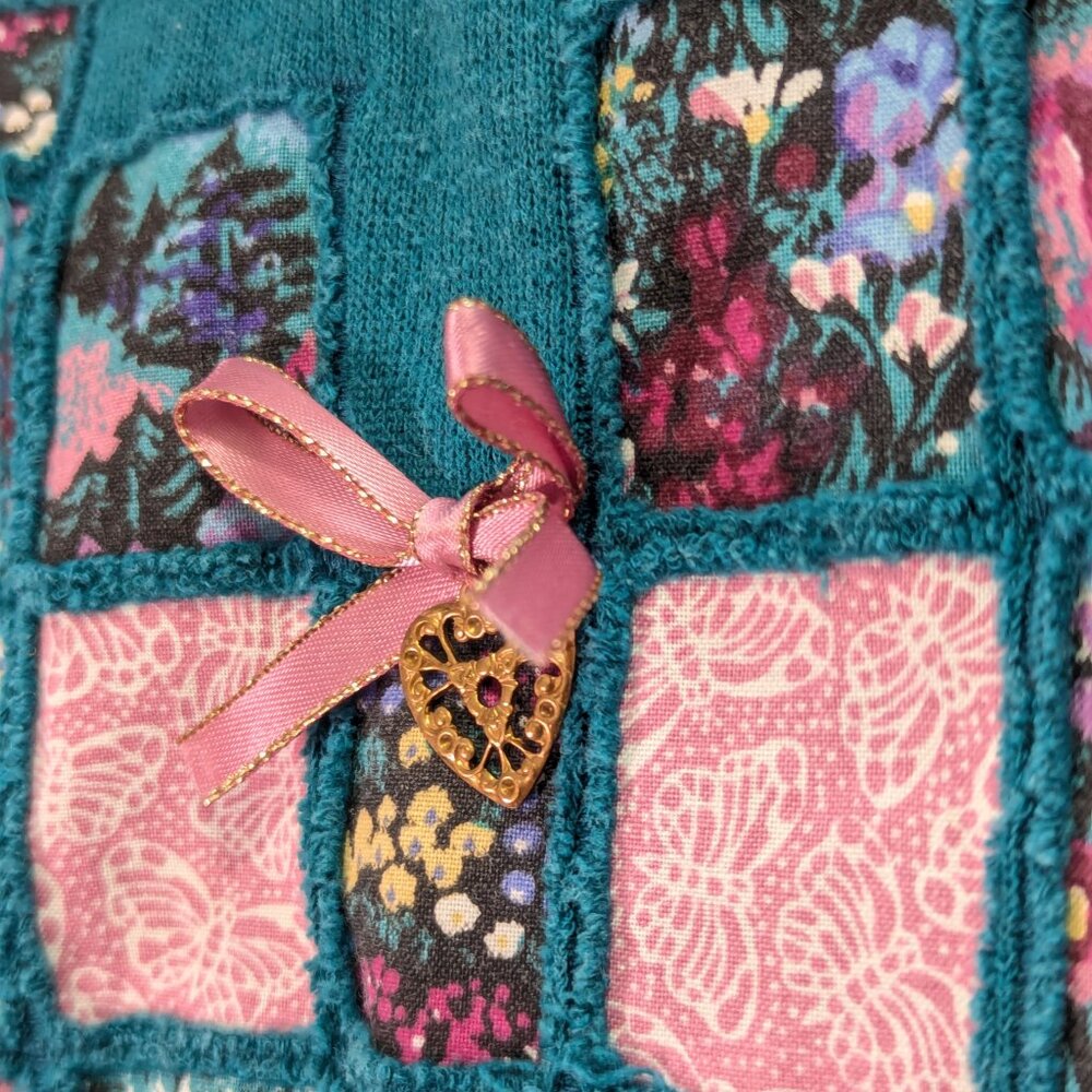 Teal Patchwork Heart Crewneck Sweatshirt - Picture 6 of 8